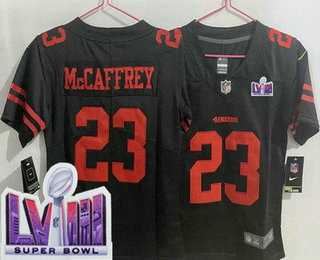 Women%27s San Francisco 49ers #23 Christian McCaffrey Limited Black LVIII Super Bowl Vapor Jersey